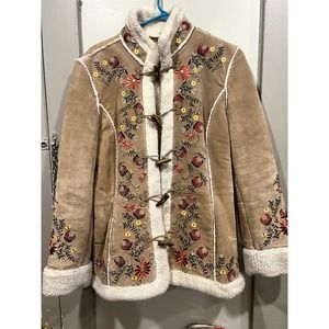 VTG Embroidered Suede & Shearling Coat ASO Phoebe Friends St John's Bay